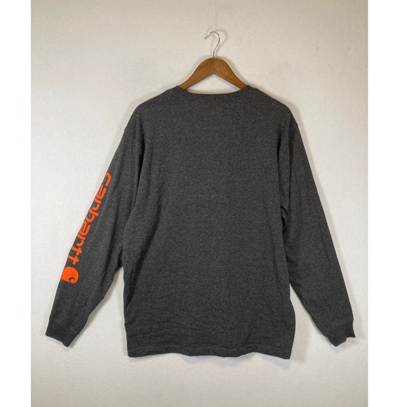 Workwear Carhartt Mens Medium Gray Long Sleeve Graphic Logo T-Shirt TK0231-M - Picture 2 of 10